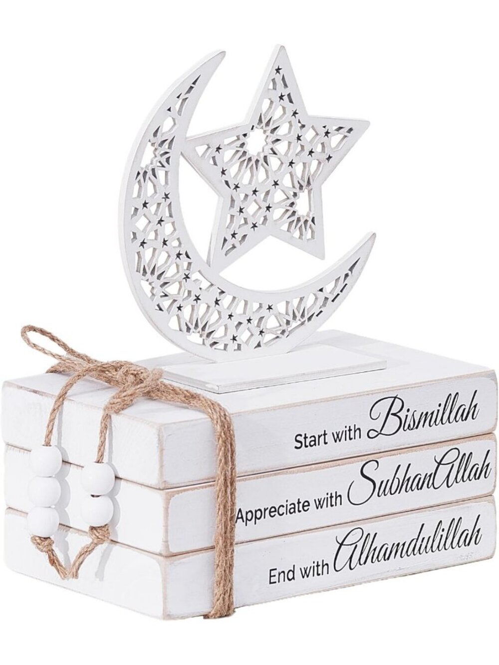Islamic Wooden Faux Book Set - Moon Star Decor, Ramadan & Eid Home Decorations